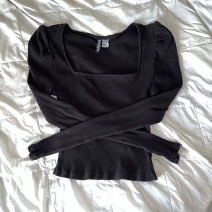 Black Puffer Square Neck Top